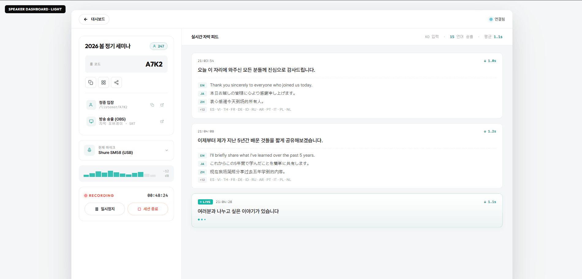 ECCO Speaker Dashboard 미리보기